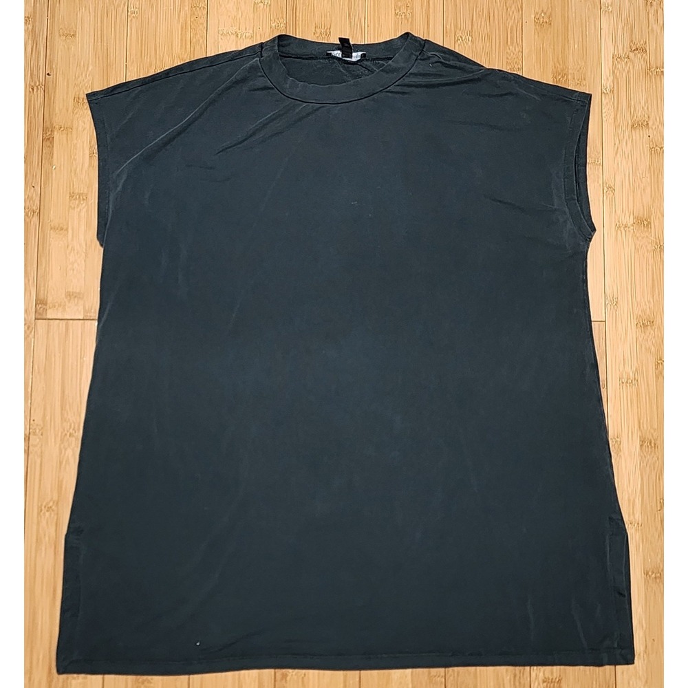 Eileen Fisher Womens L Sleeveless Shirt Turquoise Blue Crew Neck Knit Pullover